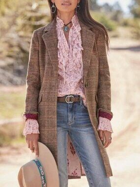 Cino Sundance Catalog Ditsy Floral Ruffled Crinkle Cotton Blouse in Pink L/XL